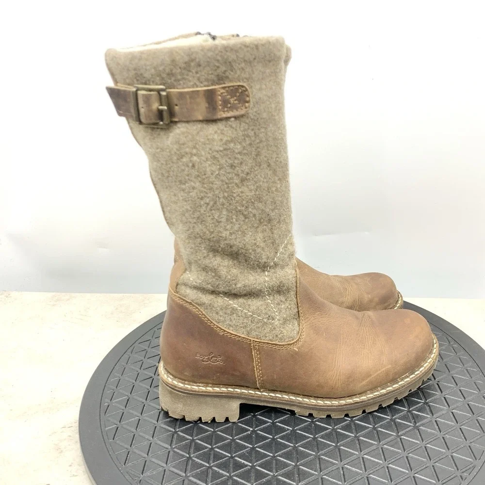 Bos & Co Hammond Boots Women 37 Size 6 6.5‎ Shoes Tall Brown Leather Wool Lined